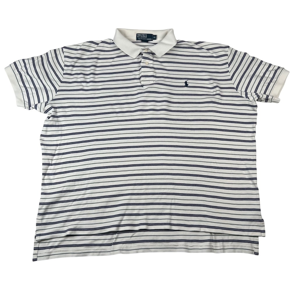 Polo Ralph Lauren XL Navy Green Striped Short Sleeve chunky cotton 80's 90's